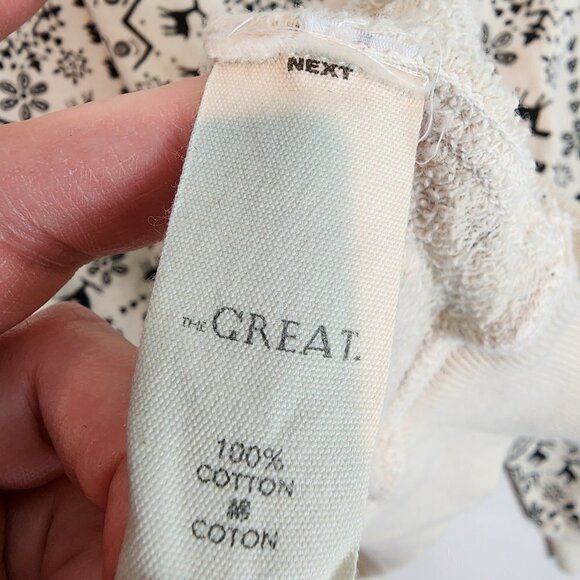 The Great. Womens The College Sweatshirt Washed White Folk Print Terry Cloth Sm - Picture 8 of 11